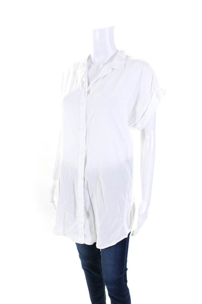 Cloth & Stone Womens Draped Hem Short Sleeve Button Down Blouse White Size XS