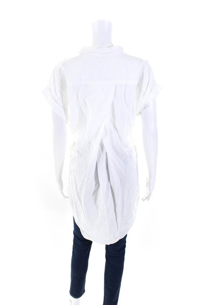 Cloth & Stone Womens Draped Hem Short Sleeve Button Down Blouse White Size XS