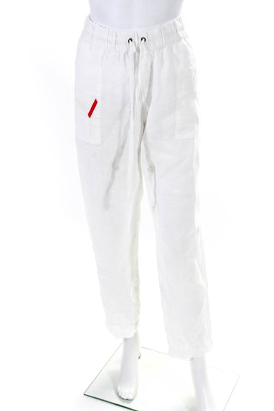 Enza Costa Womens Mid Rise Tapered Leg Elastic Waist Pants White Linen Size 3