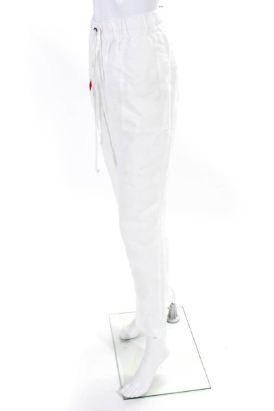 Enza Costa Womens Mid Rise Tapered Leg Elastic Waist Pants White Linen Size 3