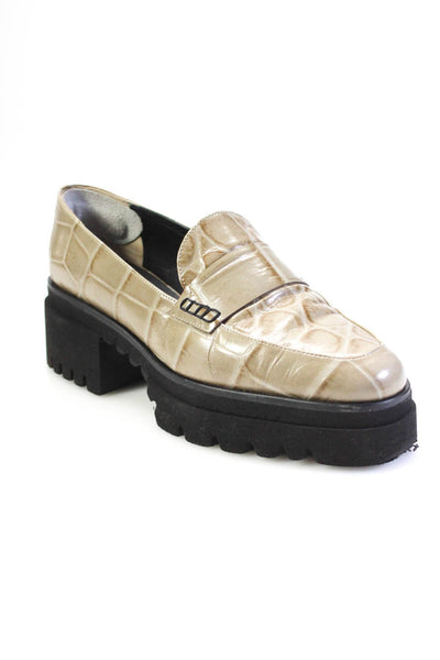 Freda Salvador Womens Slip On Platform Croc Embossed Loafers Brown Leather 8.5