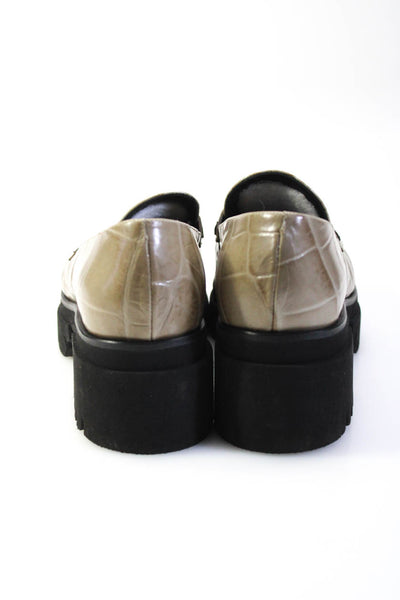 Freda Salvador Womens Slip On Platform Croc Embossed Loafers Brown Leather 8.5