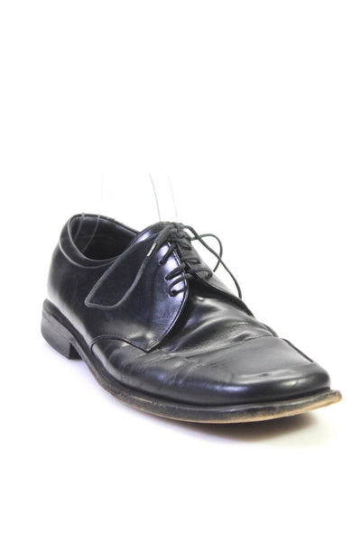 Prada Mens Leather Apron Toe Low Cuban Heel Derby Dress Shoes Black Size 8.5US