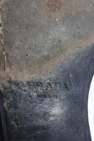 Prada Mens Leather Apron Toe Low Cuban Heel Derby Dress Shoes Black Size 8.5US