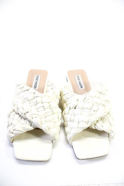 Steve Madden Womens Vegan Leather Woven Strap Slide On Sandals White Size 8.5M