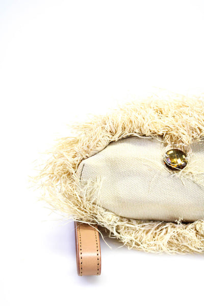 Tory Burch Raffia Rhinestone Embellished Top Zip Wristlet Clutch Handbag Yellow