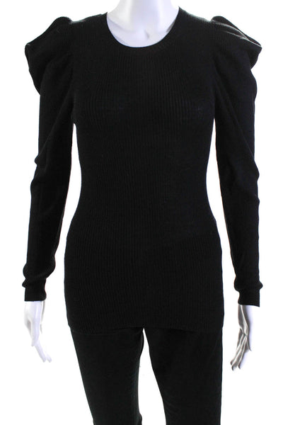 Parosh Womens Ribbed Sculpted Long Sleeve Textured Blouse Top Black Size S