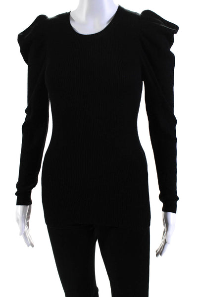 Parosh Womens Ribbed Sculpted Long Sleeve Textured Blouse Top Black Size S