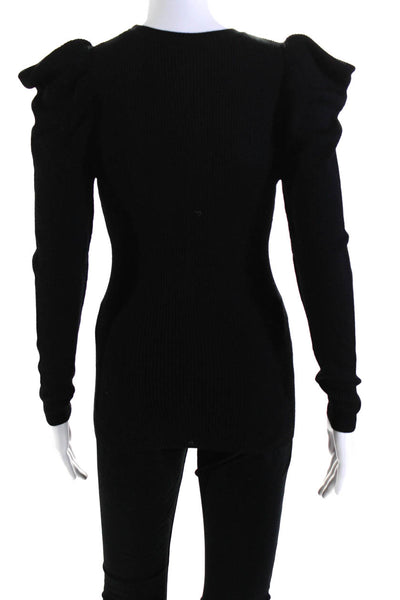 Parosh Womens Ribbed Sculpted Long Sleeve Textured Blouse Top Black Size S