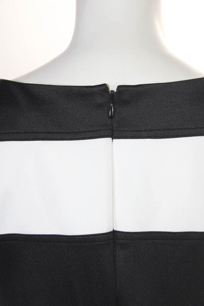 Calvin Klein Womens Black White Striped Crew Neck Sleeveless Shift Dress Size 12