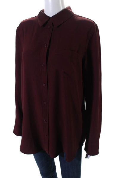 Equipment Femme Womens Dark Red Long Sleeve Button Down Blouse Top Size L