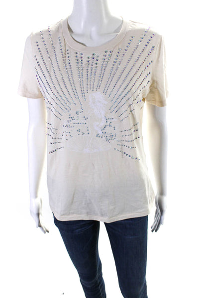 Maje Womens Beige Bedazzled Graphic Print Short Sleeve Tee Top Size 1