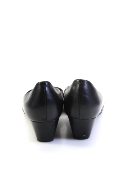 FS/NY Womens Slip On Wedge Heel Peep Toe Pumps Black Leather Size 9.5