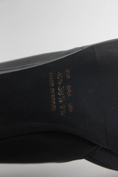 FS/NY Womens Slip On Wedge Heel Peep Toe Pumps Black Leather Size 9.5
