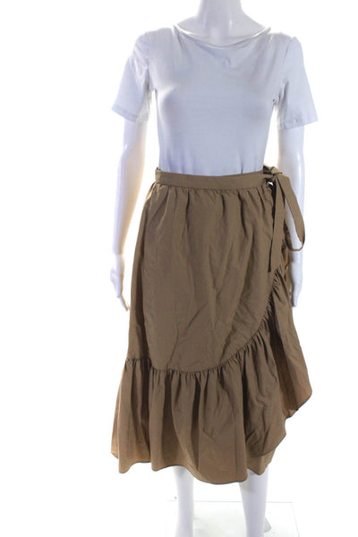 J Crew Womens Cotton Ruffle Trim Button Up Asymmetrical Maxi Skirt Beige Size 2