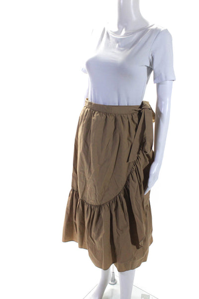 J Crew Womens Cotton Ruffle Trim Button Up Asymmetrical Maxi Skirt Beige Size 2