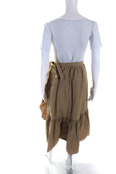 J Crew Womens Cotton Ruffle Trim Button Up Asymmetrical Maxi Skirt Beige Size 2