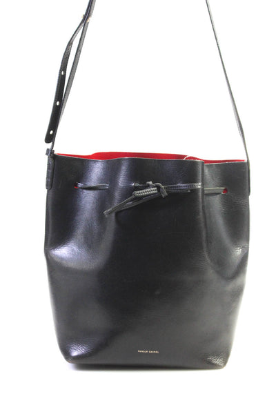 Mansur Gavriel Womens Leather Adjustable Strap Drawstring Bucket Bag Black