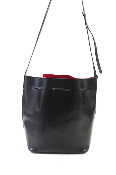 Mansur Gavriel Womens Leather Adjustable Strap Drawstring Bucket Bag Black