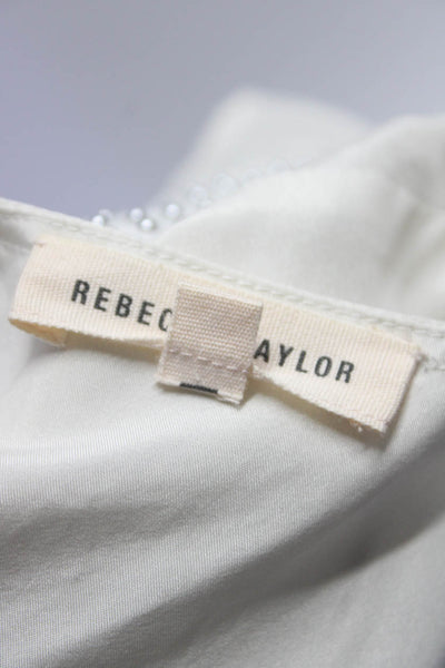 Rebecca Taylor Womens Silk Studded Eyelet Short Sleeves Blouse White Size 0