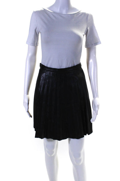 J Crew Womens Faux Leather Pleated A Line Mini Skirt Black Size 00