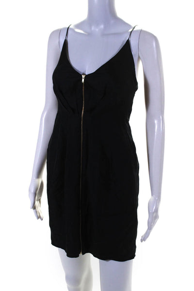 Ali Ro Womens Silk Spaghetti Strap Sleeveless Pleated Front Dress Black Size 0