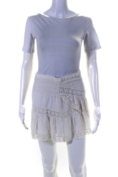 Love Shack Fancy Womens Cotton Lace Trim Zip Up Mini Skirt Cream Size S