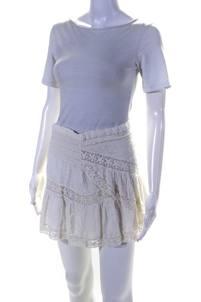 Love Shack Fancy Womens Cotton Lace Trim Zip Up Mini Skirt Cream Size S