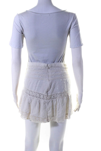 Love Shack Fancy Womens Cotton Lace Trim Zip Up Mini Skirt Cream Size S