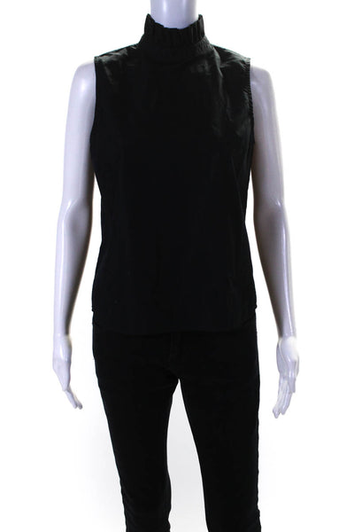 Frame Womens Cotton Ruffle Collar Sleeveless Button Up Blouse Top Black Size XS