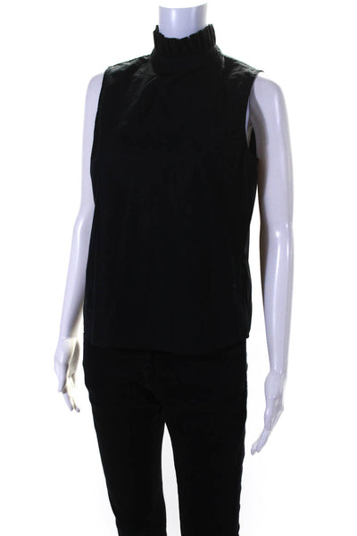 Frame Womens Cotton Ruffle Collar Sleeveless Button Up Blouse Top Black Size XS