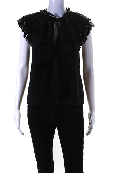 Ulla Johnson Womens Cotton Embroidered Cut Out V-Neck Blouse Top Black Size 0