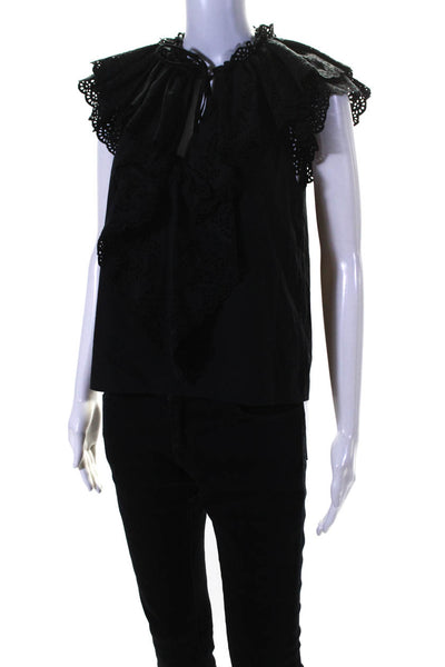 Ulla Johnson Womens Cotton Embroidered Cut Out V-Neck Blouse Top Black Size 0