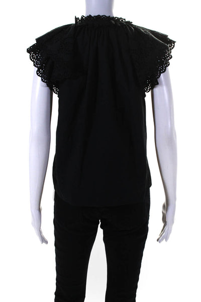 Ulla Johnson Womens Cotton Embroidered Cut Out V-Neck Blouse Top Black Size 0