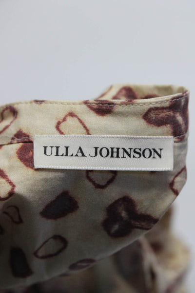 Ulla Johnson Womens Cotton Abstract V-Neck Puff Sleeve Blouse Top Beige Size 0