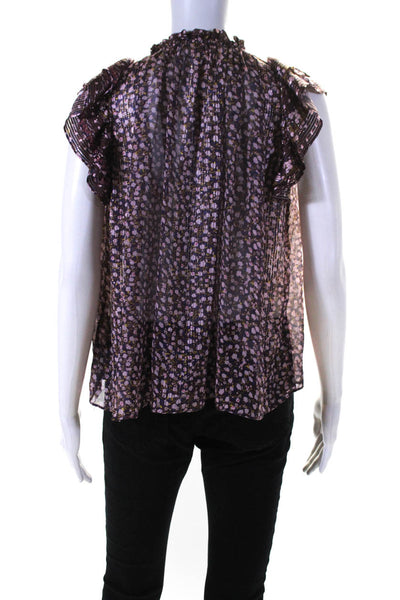 Ulla Johnson Womens Metallic Silk Floral Sleeveless Blouse Top Purple Size 0