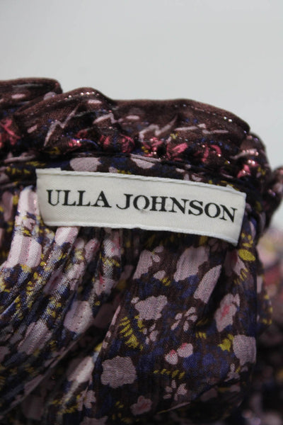 Ulla Johnson Womens Metallic Silk Floral Sleeveless Blouse Top Purple Size 0
