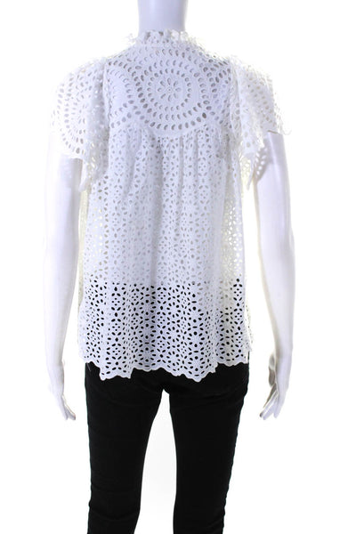 Ulla Johnson Womens Cotton Embroidered Cut Out V-Neck Blouse Top White Size 0