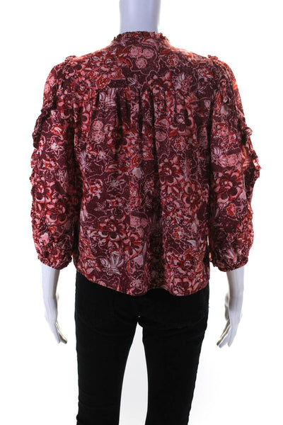 Ulla Johnson Womens Cotton Blend Floral Print Long Sleeve Blouse Top Red Size 0