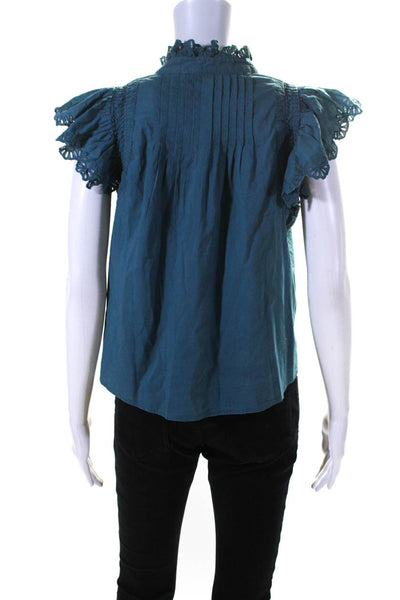 Sea New York Womens Cotton Embroidered Short Sleeve Blouse Top Blue Size XS