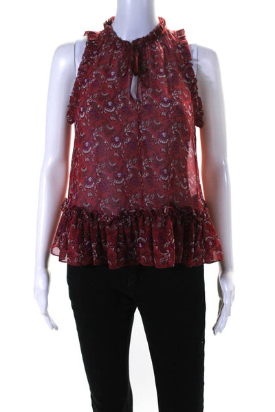 Ulla Johnson Womens Silk Floral V-Neck Sleeveless Pullover Blouse Top Red Size 0