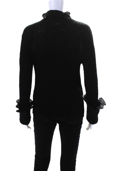 Salvatore Ferragamo Womens Long Flounce Sleeve Turtleneck Sweater Black Size S
