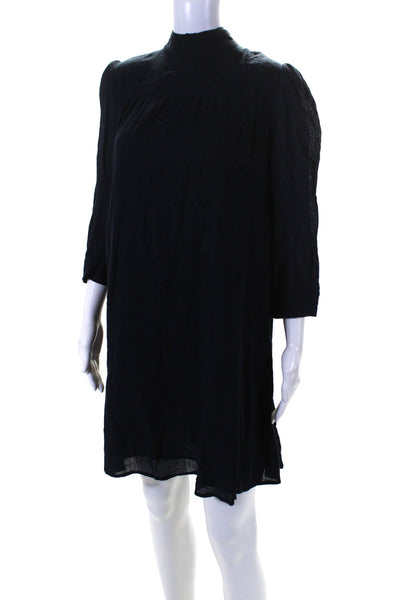 Ba&Sh Womens Back Zipped Long Sleeve Slip-On A-Line Midi Dress Navy Size 6