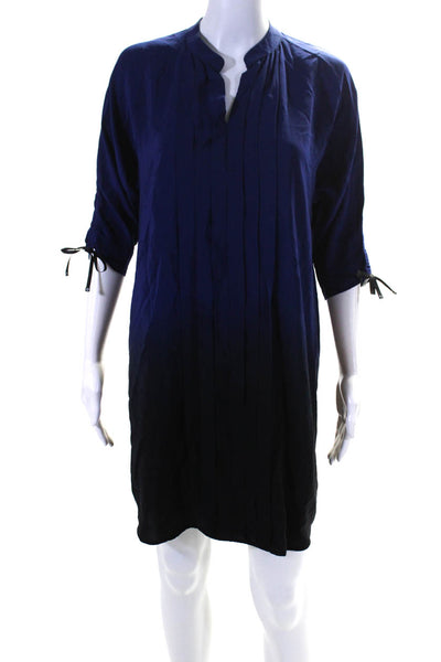 Rungolee Womens Pleated Ombre Print Back Bow Tied Long Sleeve Dress Blue Size XS