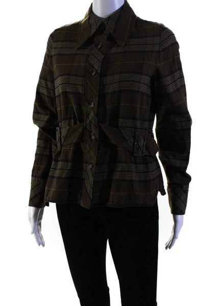 Marc Jacobs Womens Cotton The Plaid Buttoned-Up Long Sleeve Top Brown Size 4