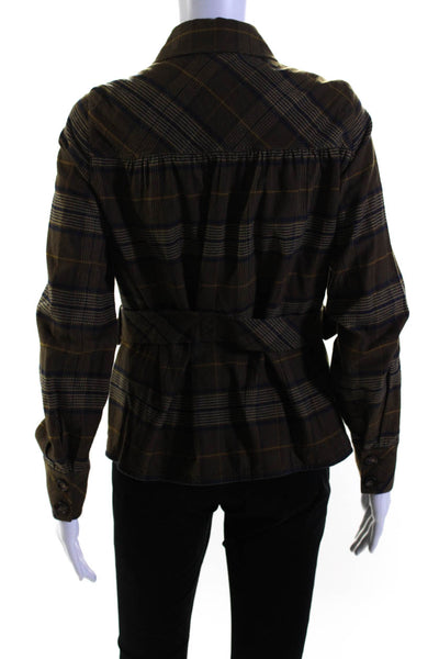 Marc Jacobs Womens Cotton The Plaid Buttoned-Up Long Sleeve Top Brown Size 4