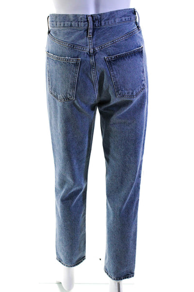 Agolde Womens Cotton Light Washed Distress Straight Leg Jeans Blue Size EUR24