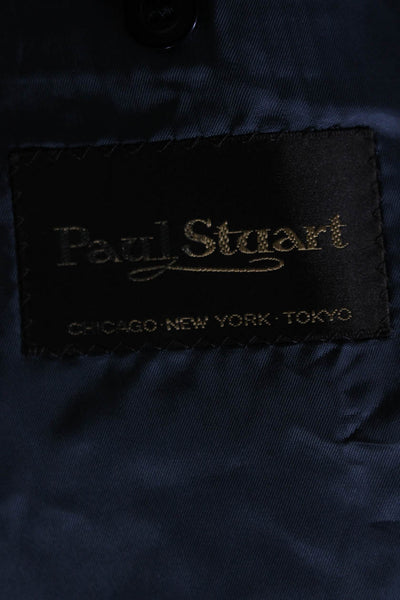 Paul Stuart Mens Satin Peak Lapel Double Breasted Blazer Jacket Black Size 39