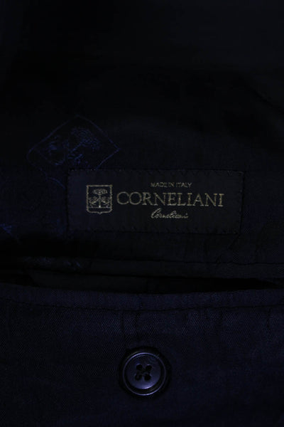 Corneliani Mens Sateen Pinstripe Two Button Blazer Jacket Navy Blue Size IT 56