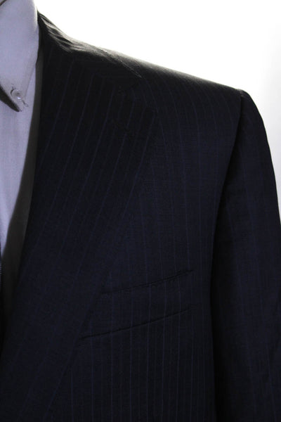 Canali Mens Pinstripe Sateen Two Button Blazer Jacket Gray Wool Size 40
